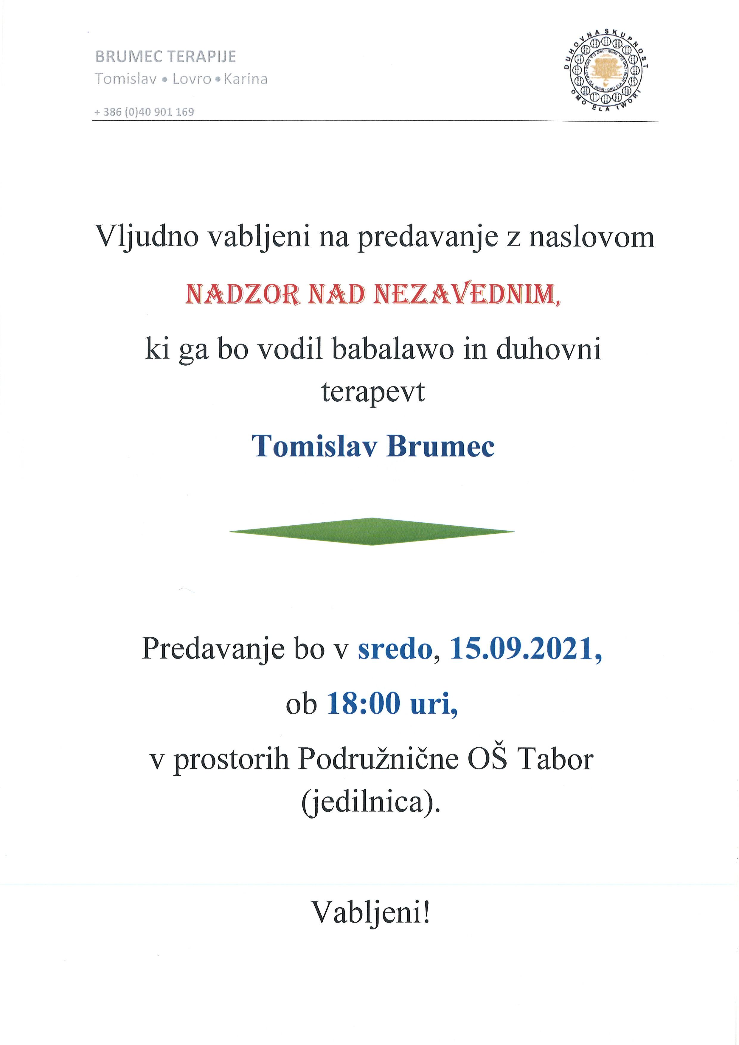 VABILO NA PREDAVANJE NADZOR NAD NEZAVEDNIM